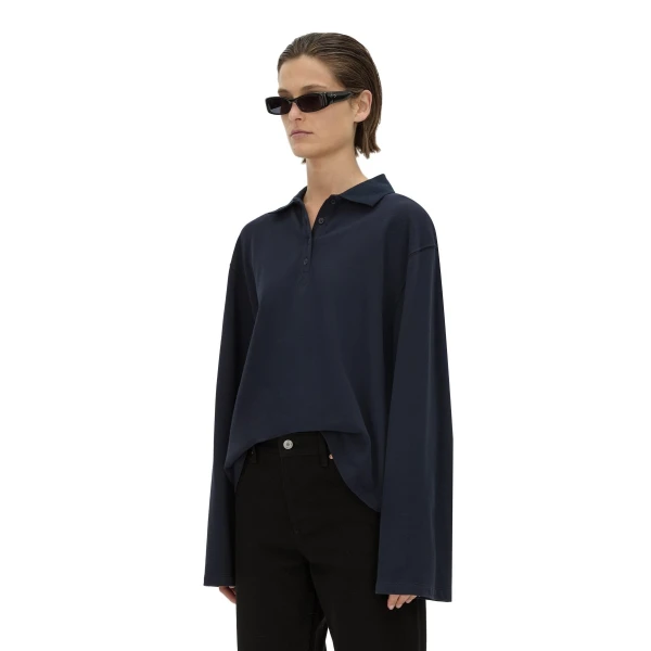 Camilla and Marc Moreno Long Sleeve Polo Top in Navy