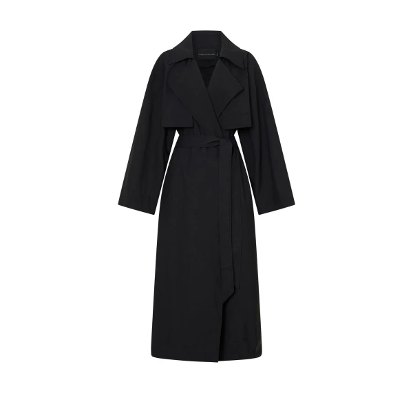 Rhia Sheer Full Length Trench in Black