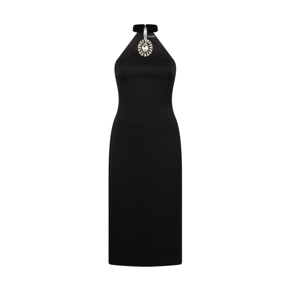 Crystal Pendant Halter Midi Dress