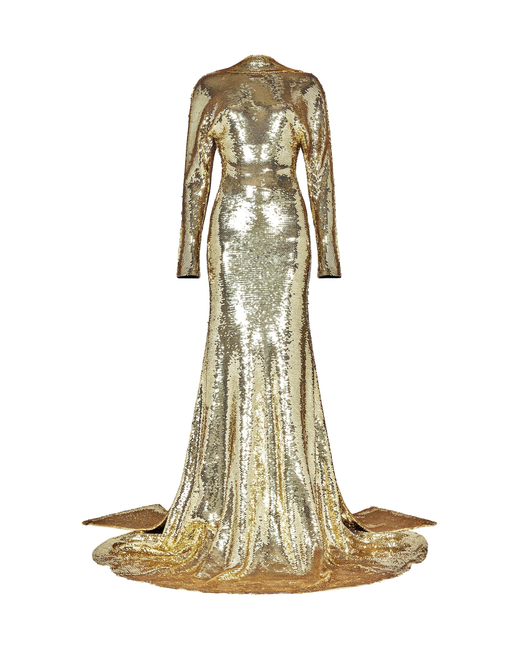 David Koma Draped Open Back Long Sleeve Sequin Gown David Koma gown