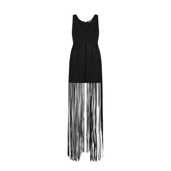 Full Fringe Skirt V Neck Knit Dress