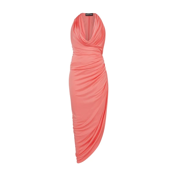 Plunge Neckline Ruched Midi Dress In Pink