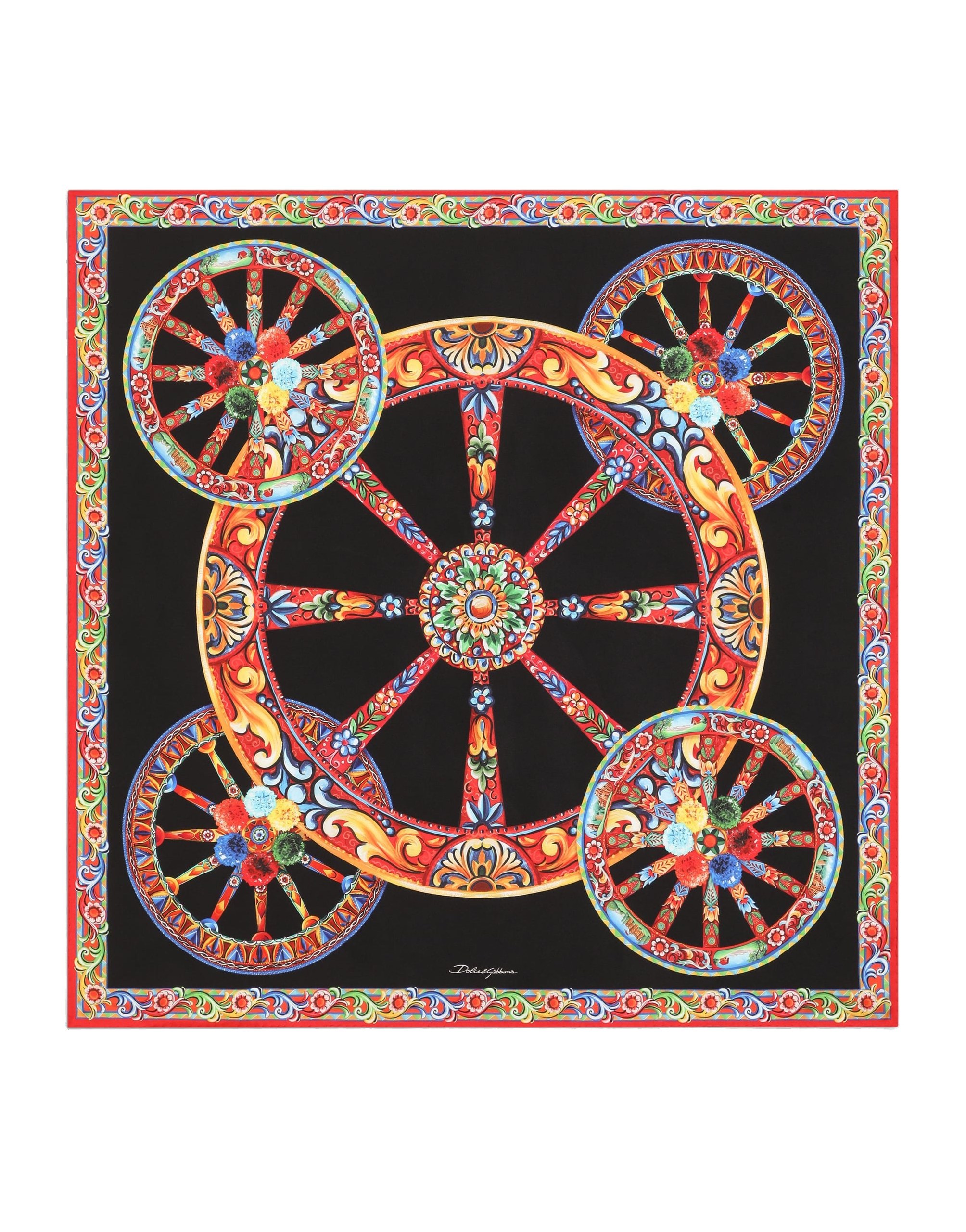 Dolce & Gabbana 90x90 carretto-print silk twill scarf in Multicolour | Buy Accessories at Luxury Shoes Dolce & Gabbana 90x90 carretto-print silk twill scarf