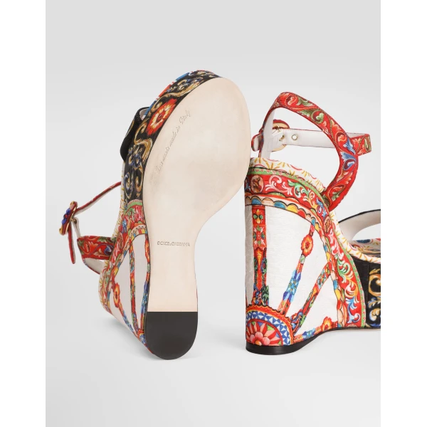Carretto-print brocade wedge sandals - Image 5