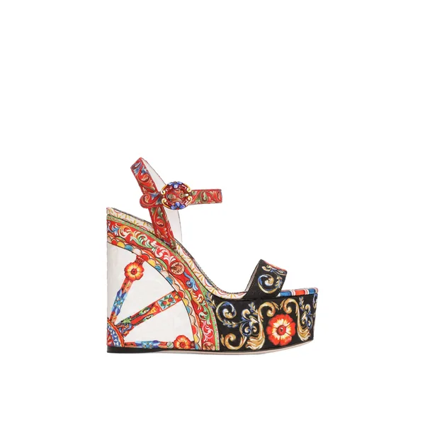 Carretto-print brocade wedge sandals