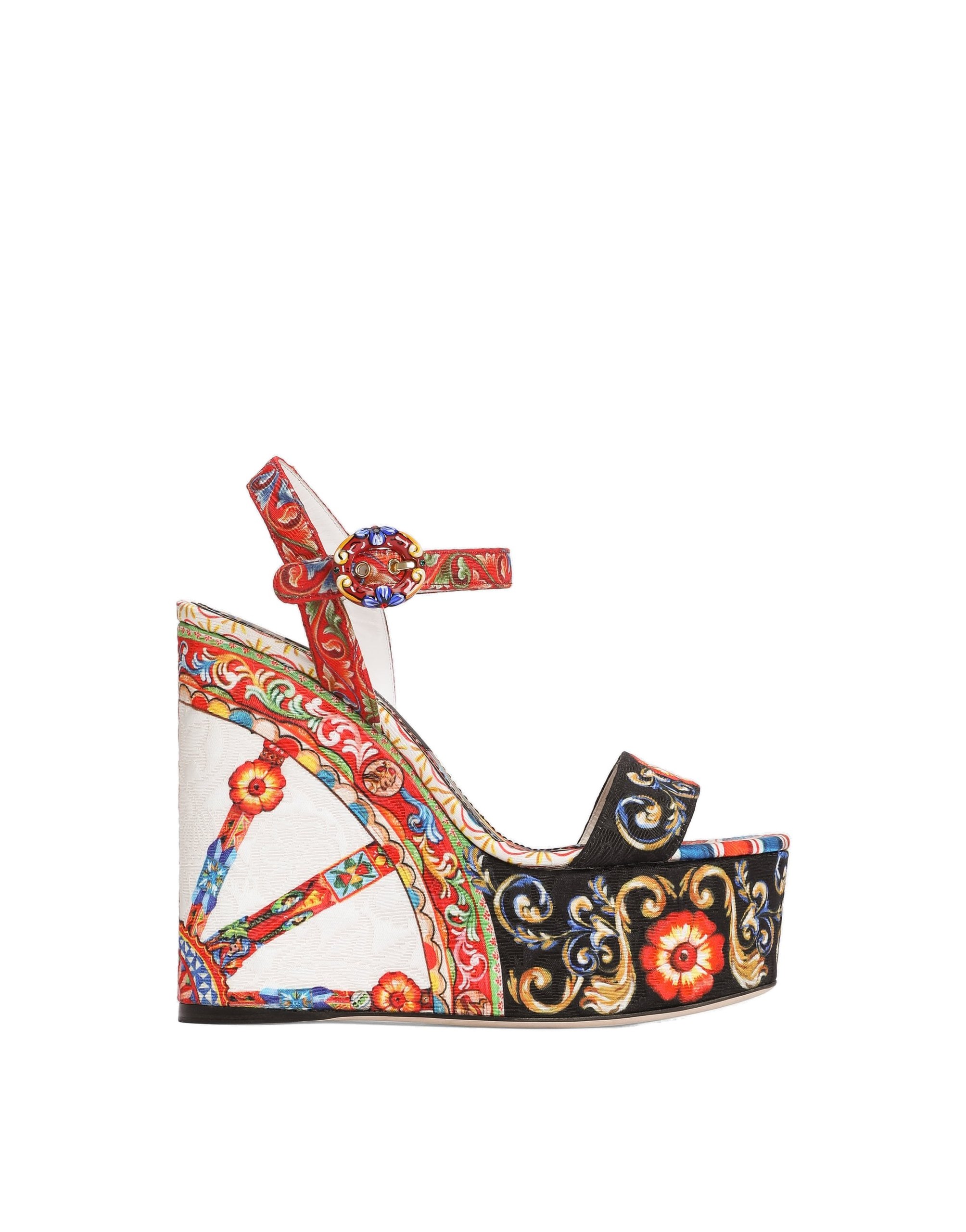 Dolce & Gabbana Carretto-print brocade wedge sandals in Multicolour | Buy Shoes at Luxury Shoes Dolce & Gabbana Carretto-print brocade wedge sandals