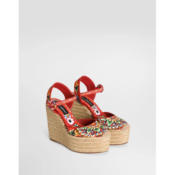 Carretto-print canvas wedge sandals - Image 2