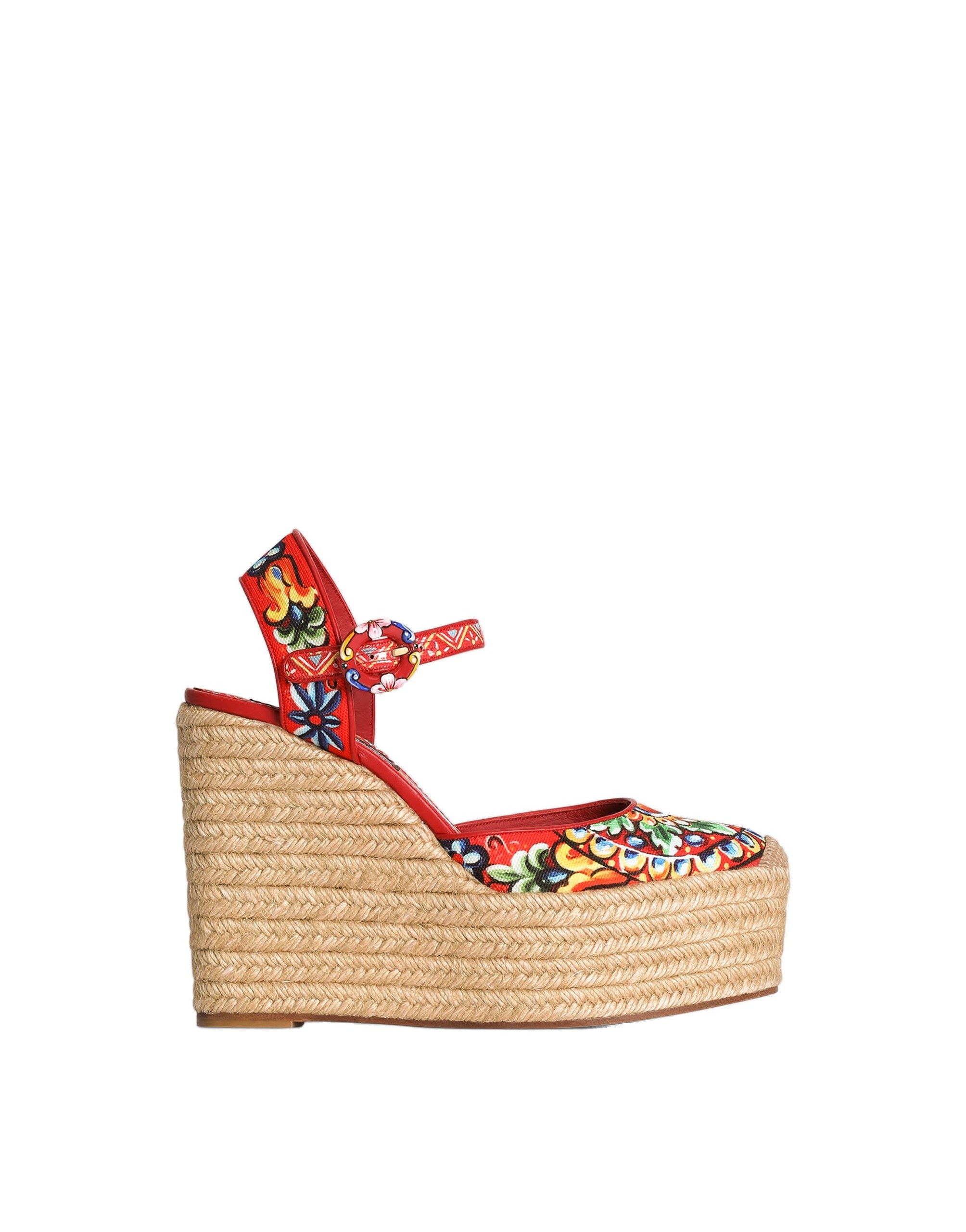 Dolce & Gabbana Carretto-print canvas wedge sandals in Multicolour | Buy Shoes at Luxury Shoes Dolce & Gabbana Carretto-print canvas wedge sandals