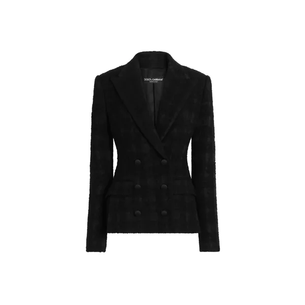 Double-breasted wool-blend check bouclé jacket