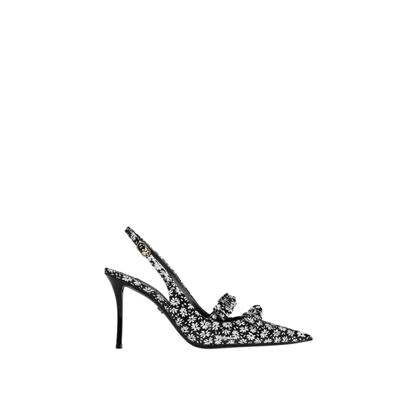 Floral-print calfskin slingback