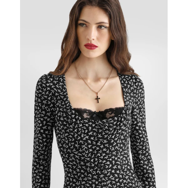 Leaf-print charmeuse dress - Image 5