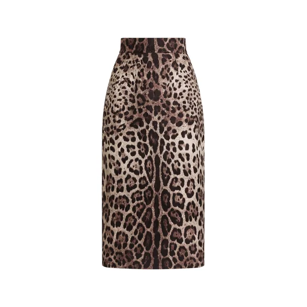 Leo-print brocade skirt