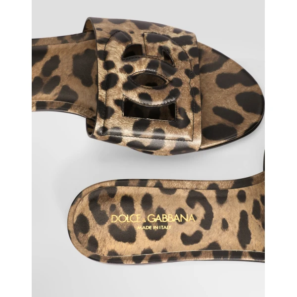 Leo-print calfskin flat slides - Image 5