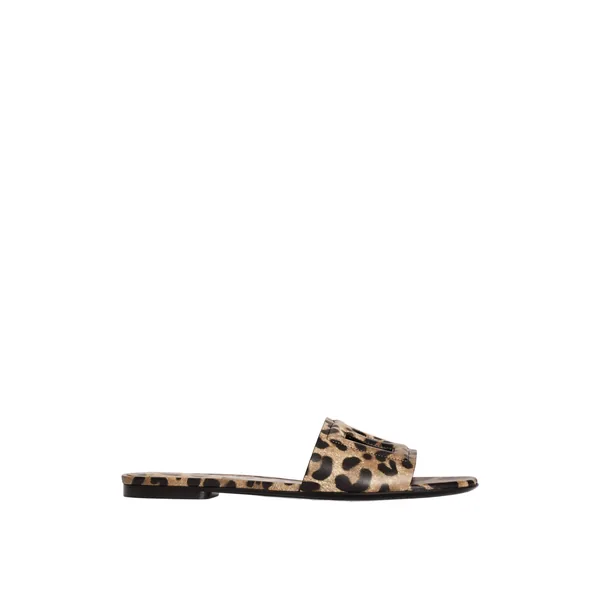 Leo-print calfskin flat slides