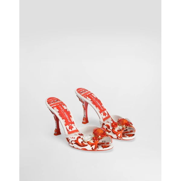 Majolica-print brocade mules with embroidery - Image 2