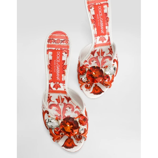 Majolica-print brocade mules with embroidery - Image 6