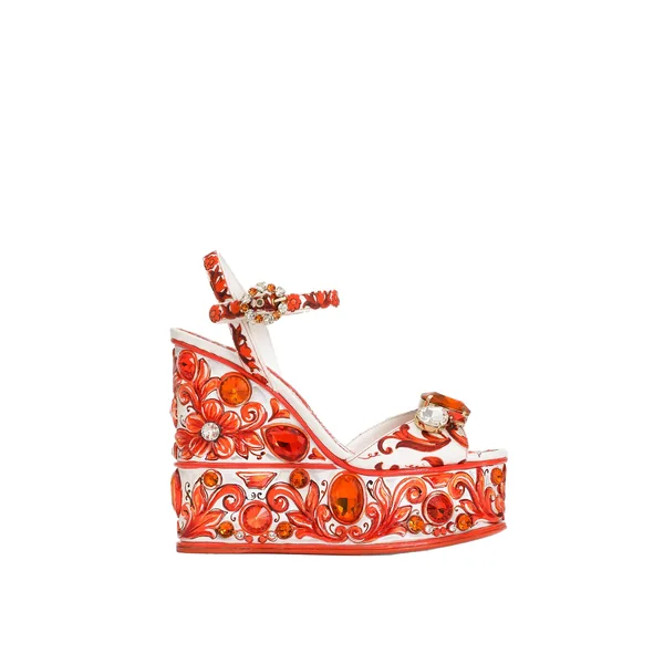 Majolica-print brocade sandals
