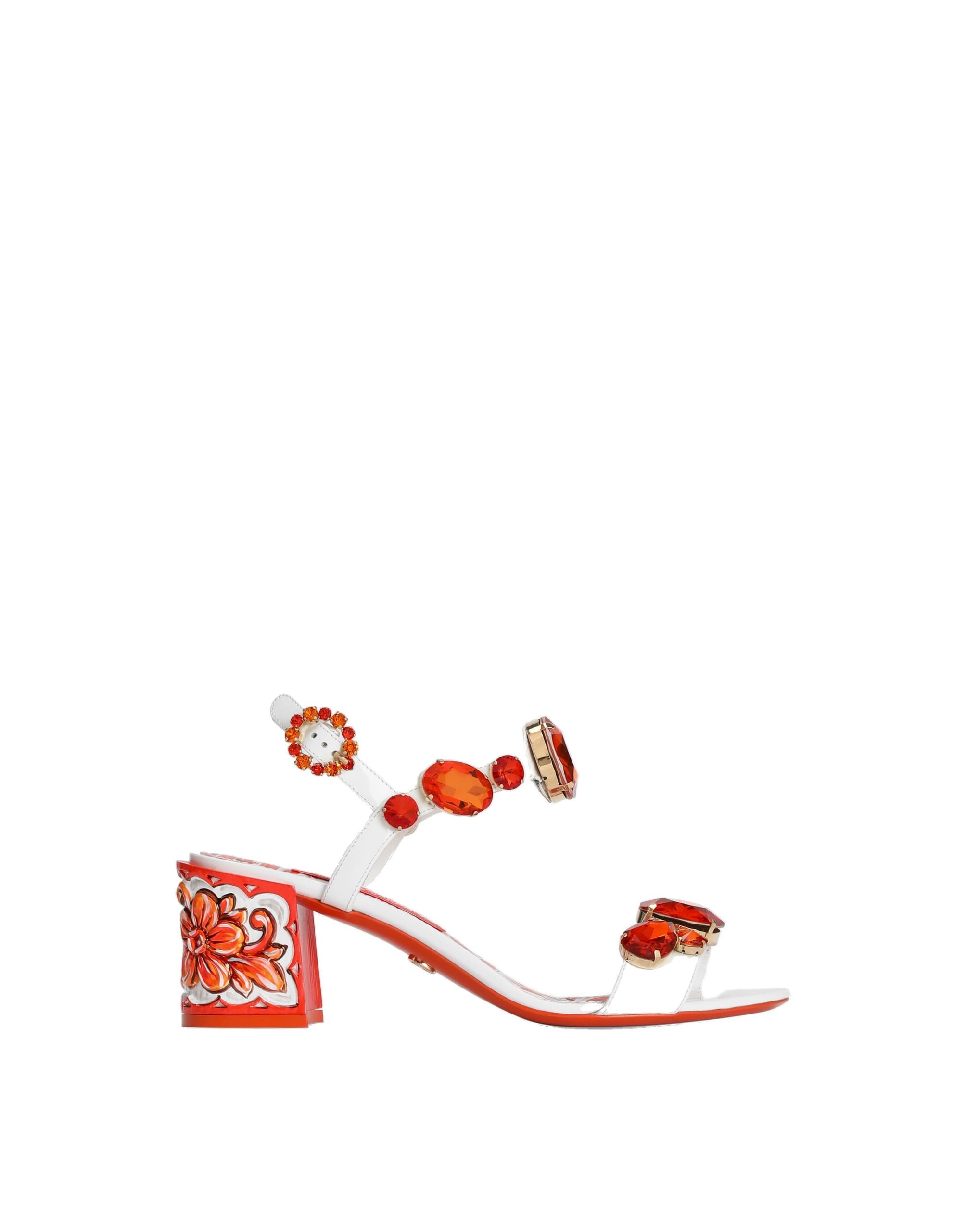 Dolce & Gabbana Patent leather sandals with embroidery in Multicolour | Buy Shoes at Luxury Shoes Dolce & Gabbana Patent leather sandals with embroidery