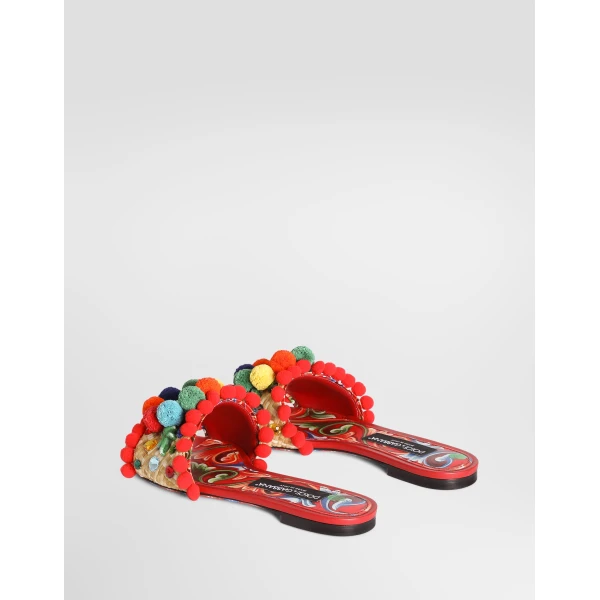 Raffia flat slides with embroidery - Image 3