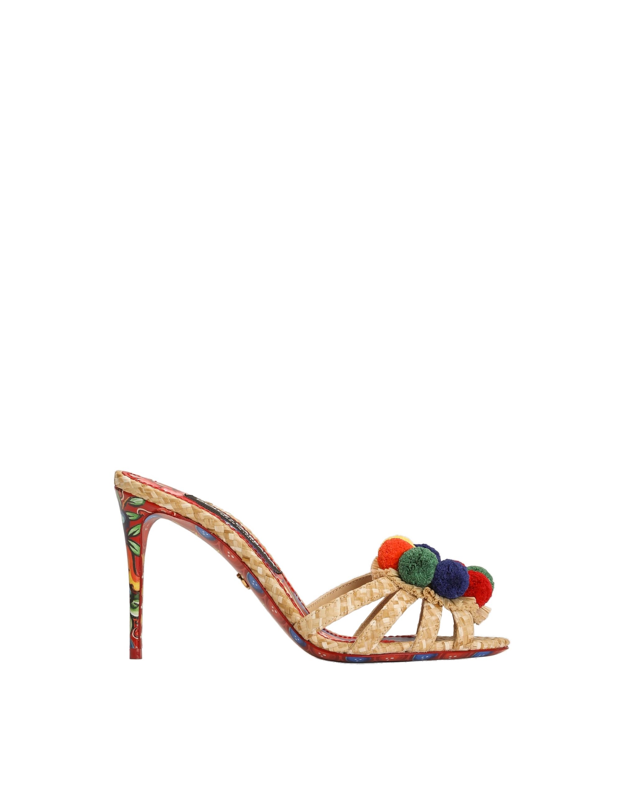 Dolce & Gabbana Raffia mules with embroidery in Multicolour | Buy Shoes at Luxury Shoes Dolce & Gabbana Raffia mules with embroidery