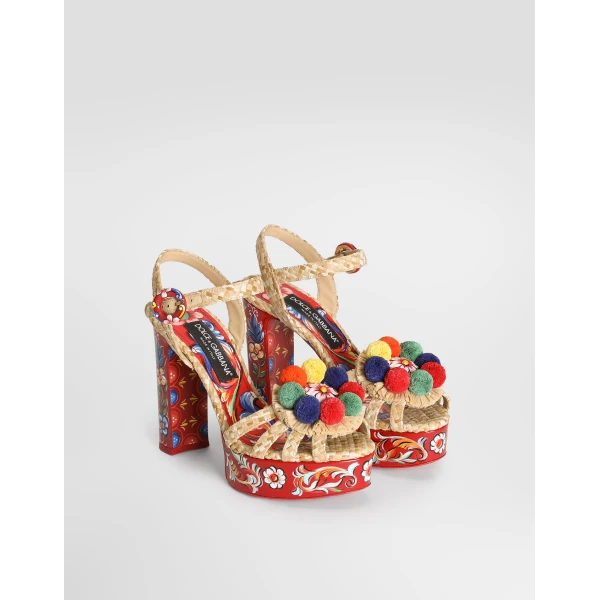 Raffia platform sandals with embroidery - Image 2
