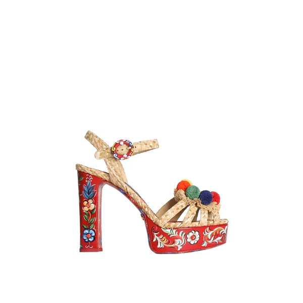 Raffia platform sandals with embroidery