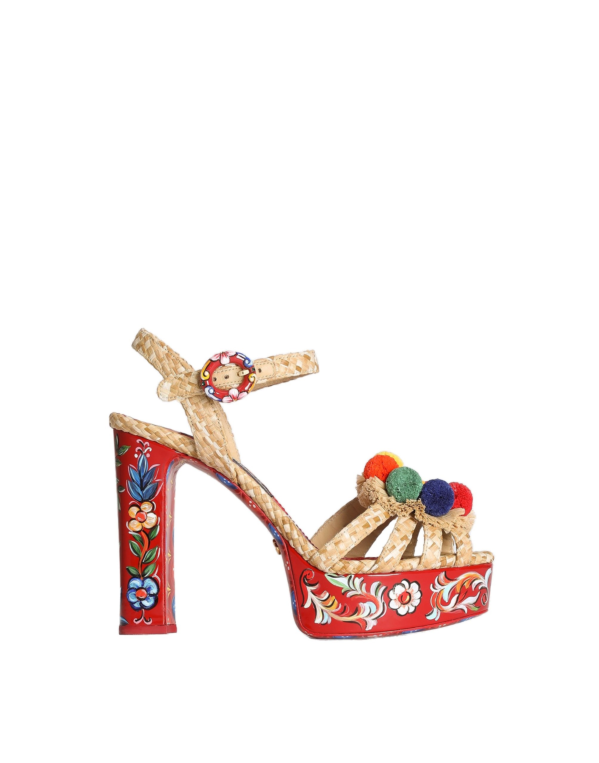 Dolce & Gabbana Raffia platform sandals with embroidery in Multicolour | Buy Shoes at Luxury Shoes Dolce & Gabbana Raffia platform sandals with embroidery