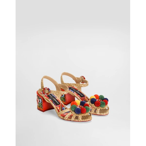 Raffia sandals with embroidery - Image 2
