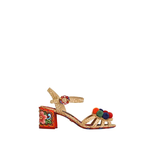 Raffia sandals with embroidery