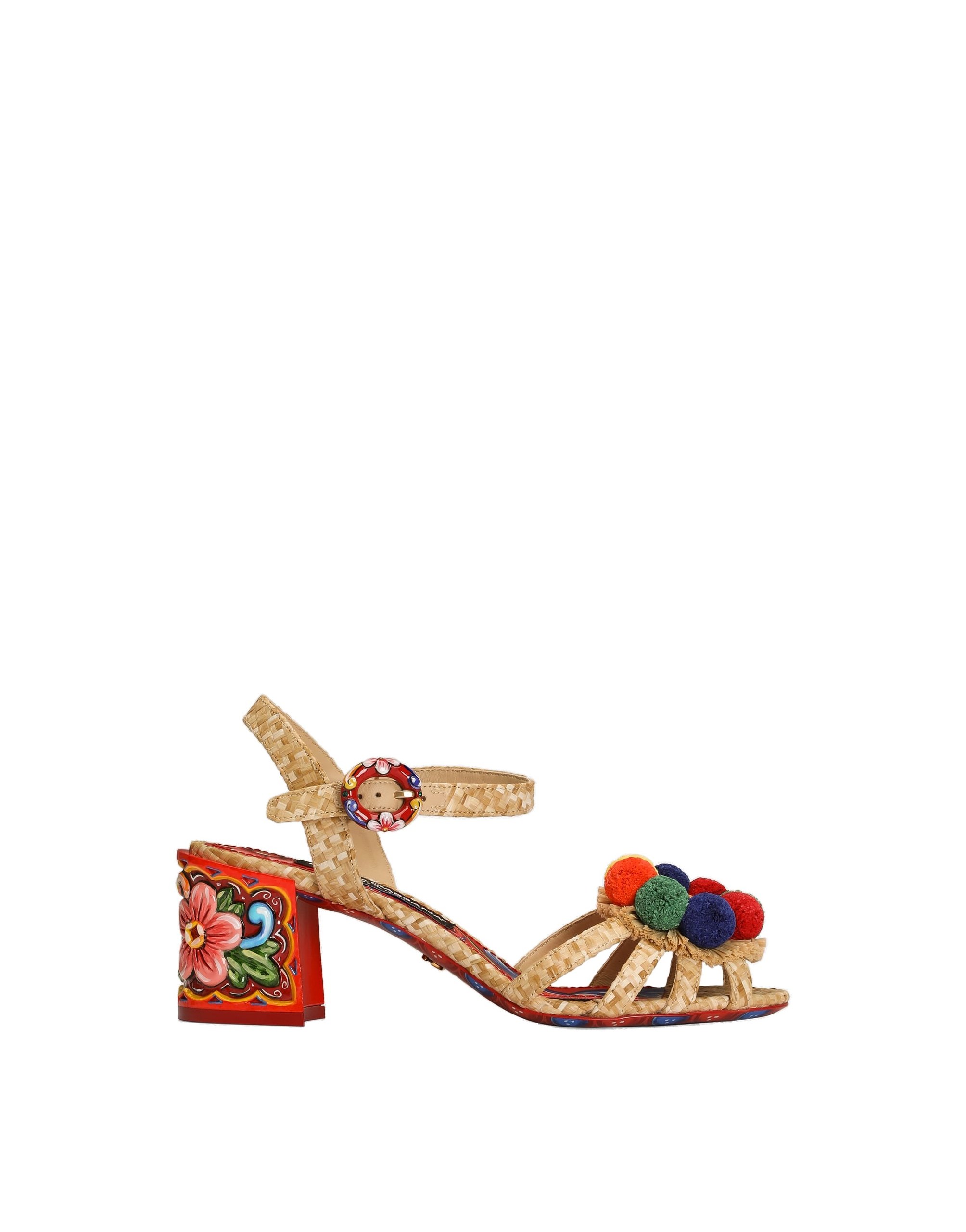 Dolce & Gabbana Raffia sandals with embroidery in Multicolour | Buy Shoes at Luxury Shoes Dolce & Gabbana Raffia sandals with embroidery