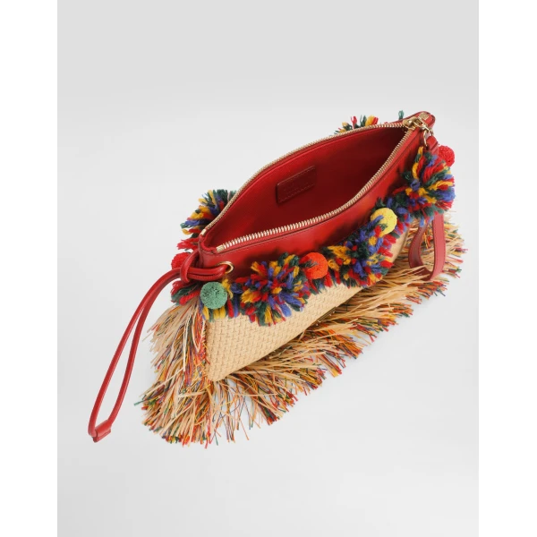 Raffia toiletry bag with fringes - Image 6