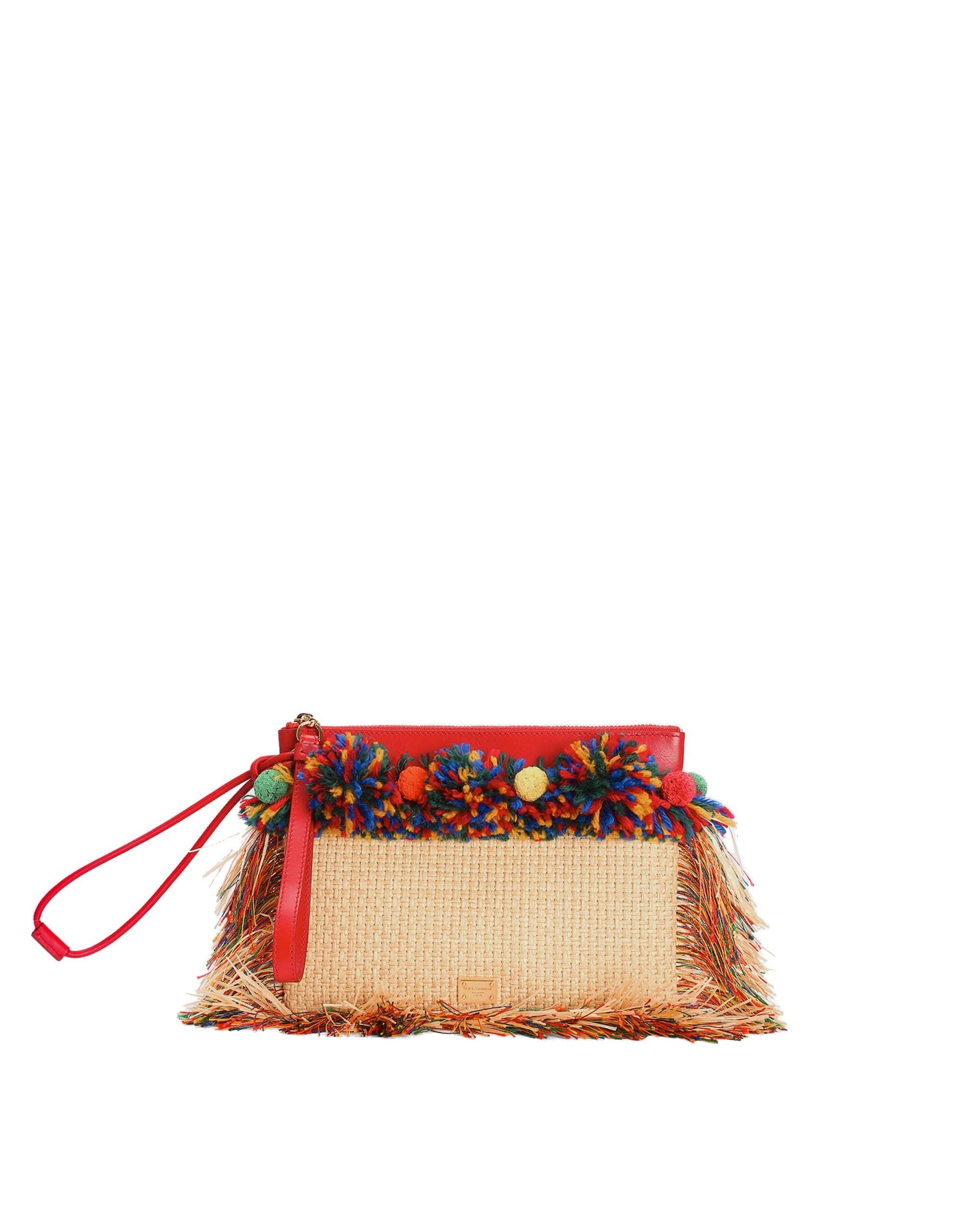 Dolce & Gabbana Raffia toiletry bag with fringes in Multicolour | Buy Accessories at Luxury Shoes Dolce & Gabbana Raffia toiletry bag with fringes