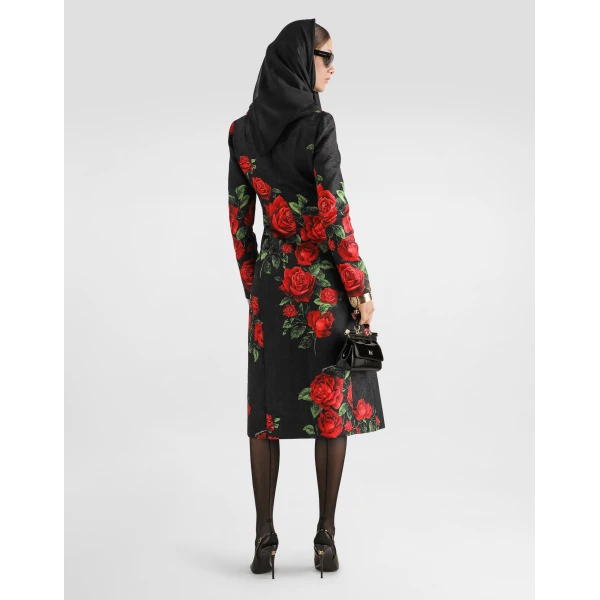 Rose-print brocade coat - Image 3