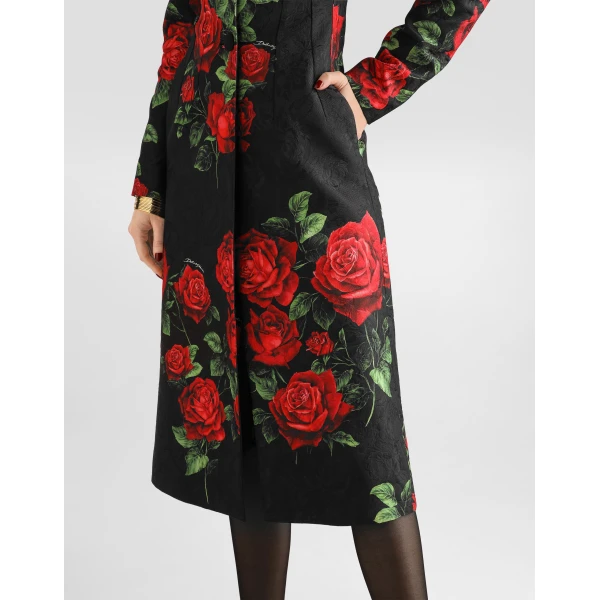 Rose-print brocade coat - Image 4