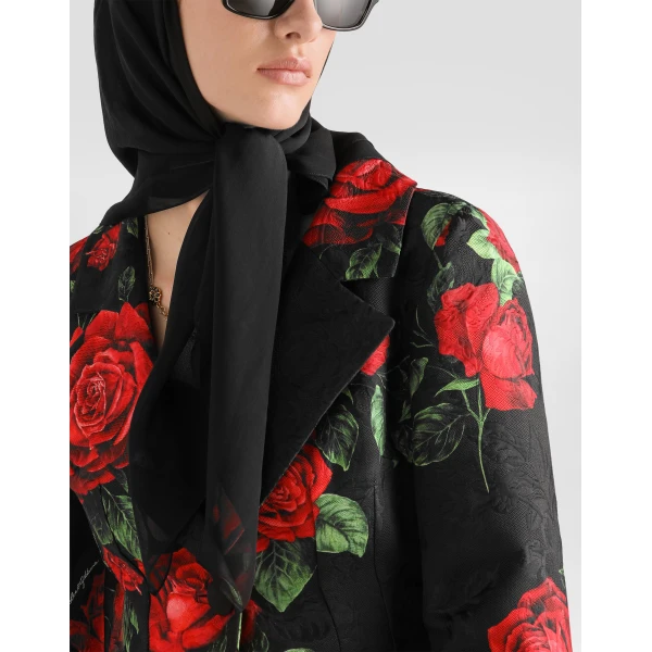 Rose-print brocade coat - Image 5