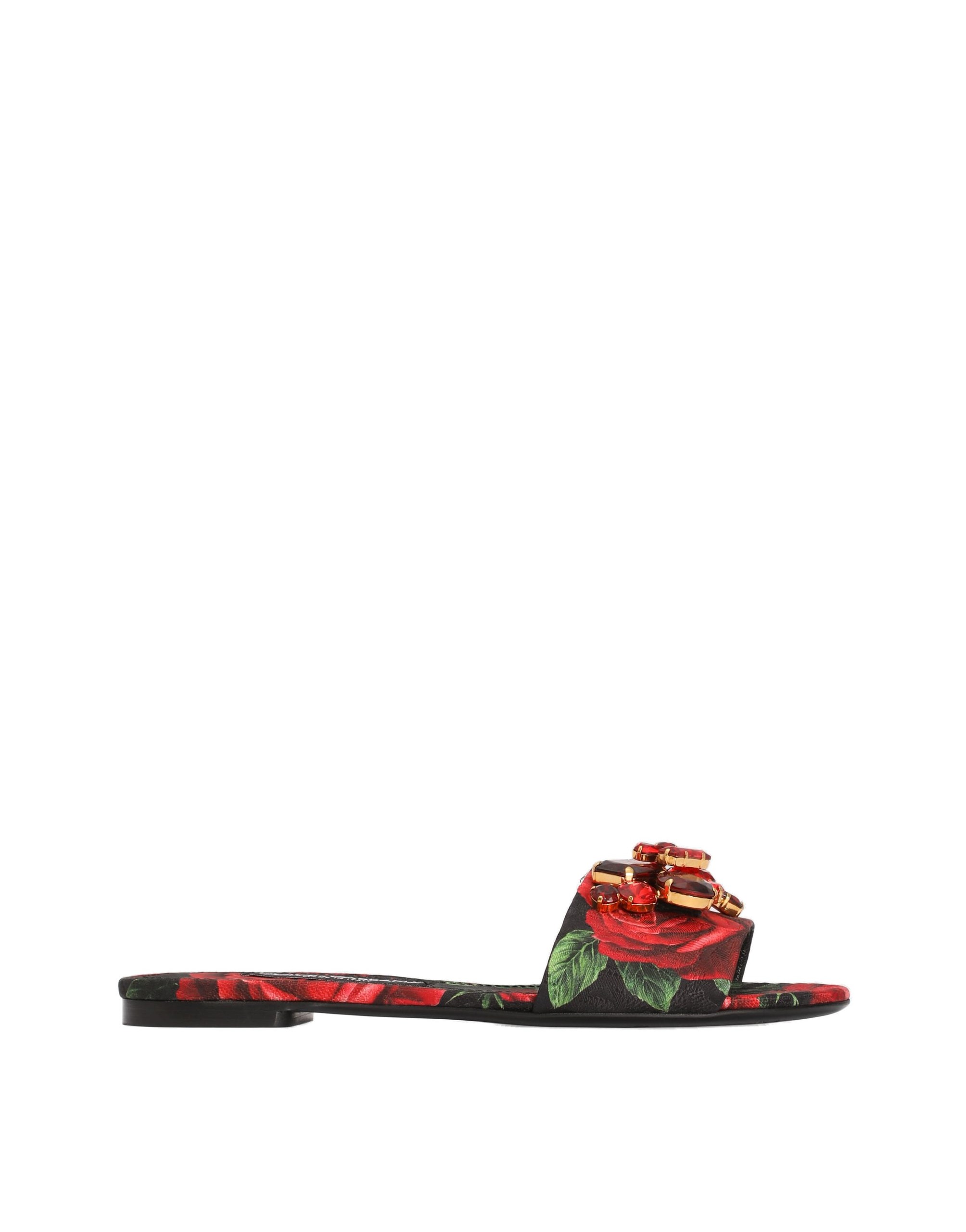 Dolce & Gabbana Rose-print brocade flat slides in Multicolour | Buy Shoes at Luxury Shoes Dolce & Gabbana Rose-print brocade flat slides