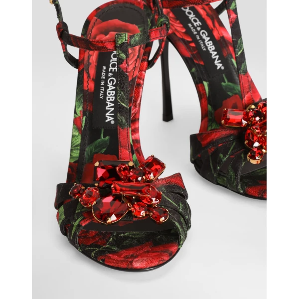 Rose-print brocade sandals - Image 4