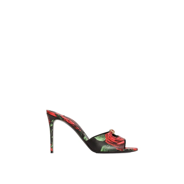 Rose-print calfskin mules