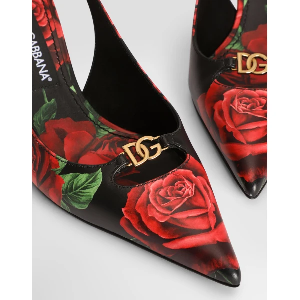 Rose-print calfskin slingbacks - Image 4