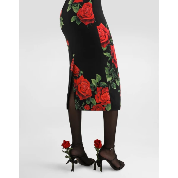 Rose-print charmeuse midi dress - Image 5
