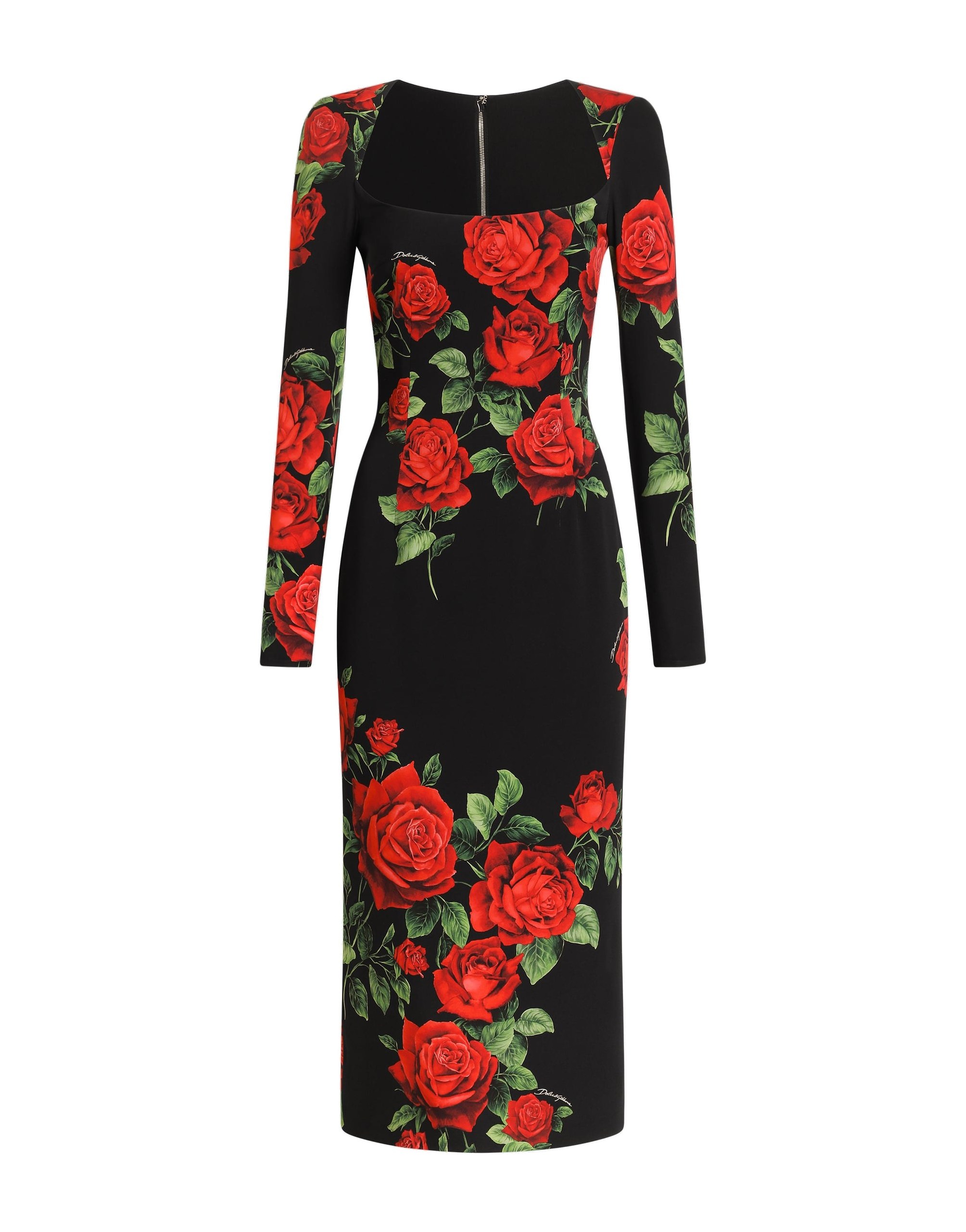 Dolce & Gabbana Rose-print charmeuse midi dress | Dresses | Luxury Shoes Dolce & Gabbana Rose-print charmeuse midi dress