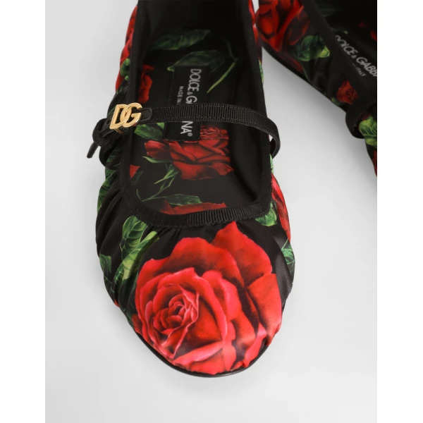 Rose-print satin ballet flats - Image 4