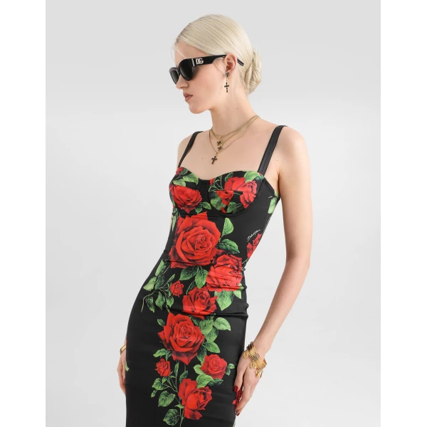 Rose-print satin dress - Image 4