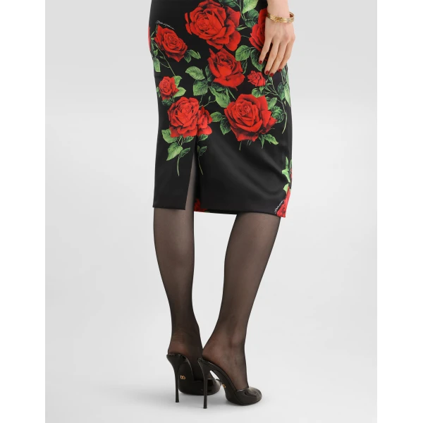 Rose-print satin dress - Image 5