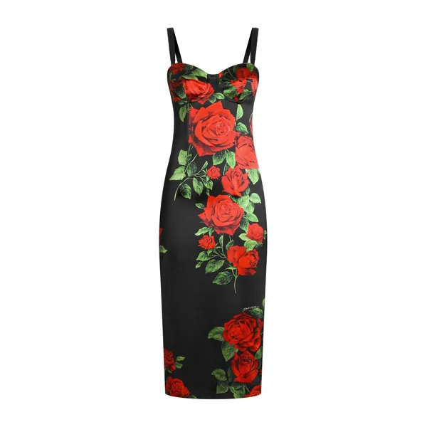 Rose-print satin dress