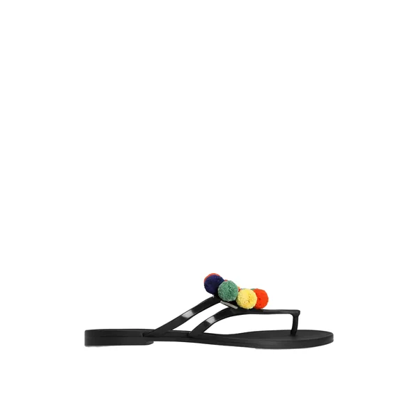 Rubber beachwear slides with pom-poms