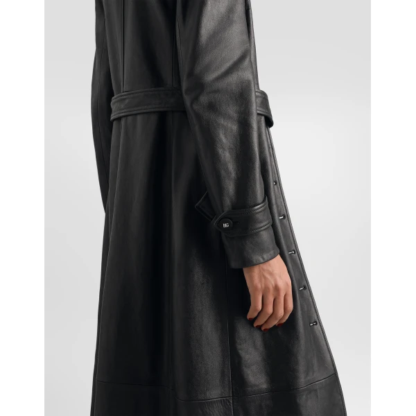 Single-breasted leather coat - Image 5