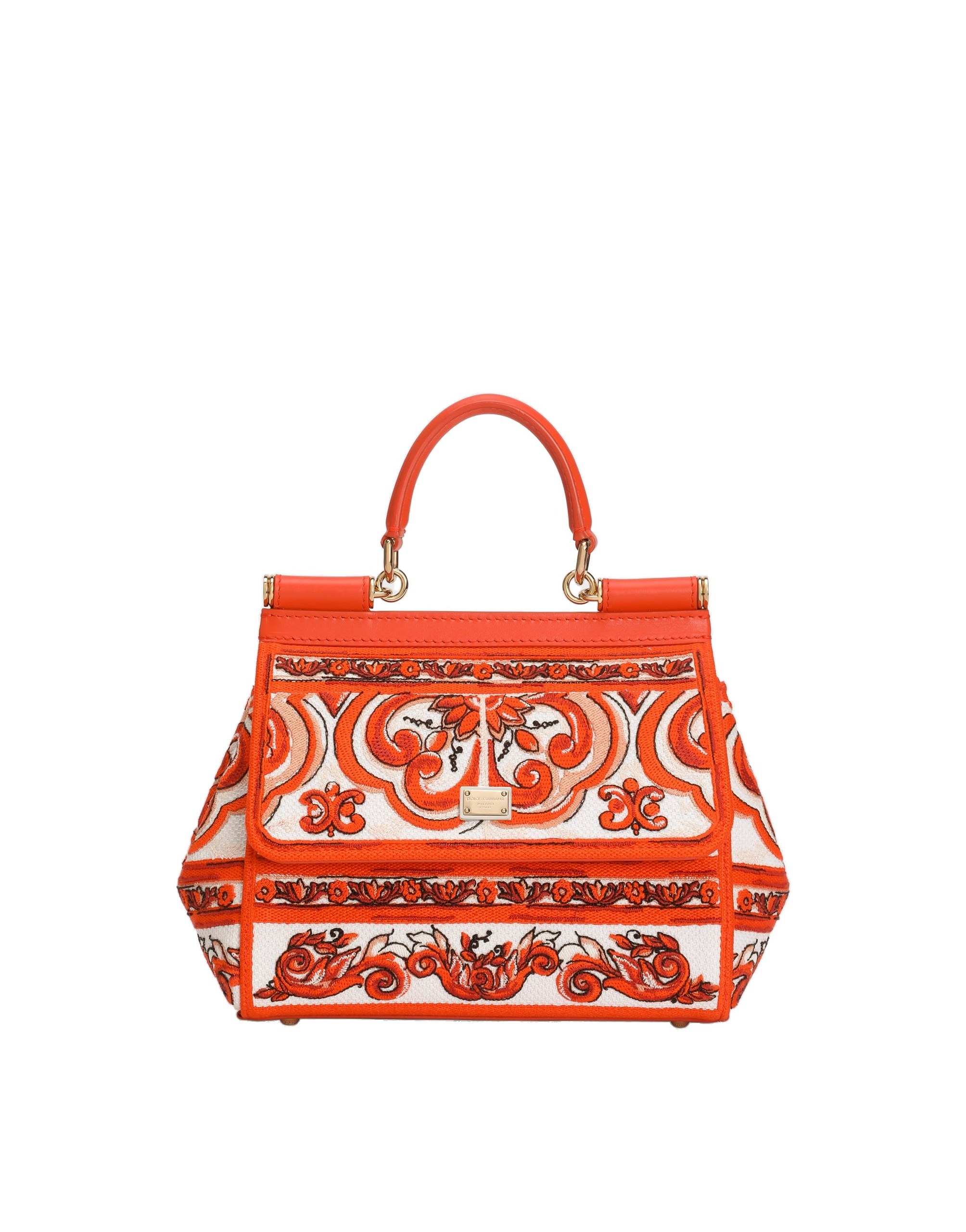 Dolce & Gabbana Small Sicily handbag with majolica embroidery in Orange | Buy Bags at Luxury Shoes Dolce & Gabbana Small Sicily handbag with majolica embroidery
