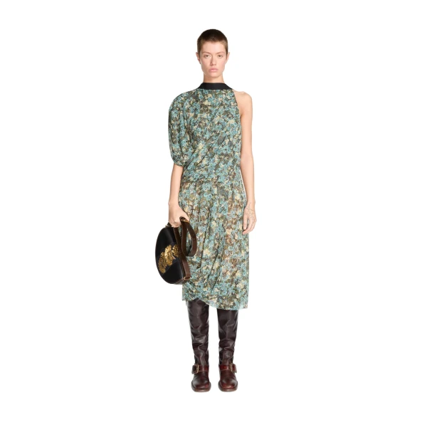 Asymmetrical pleated dress in Sky - Image 2