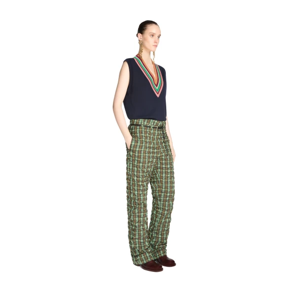 Belted seersucker pants in Khaki - Image 3